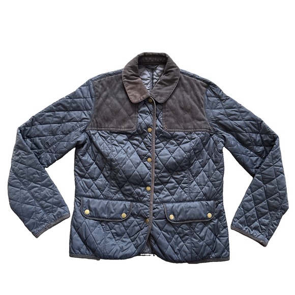 Barbour Jackets & Blazers - Barbour Strattford Quilt Jacket Women 10 Navy Insulated Corduroy Collar